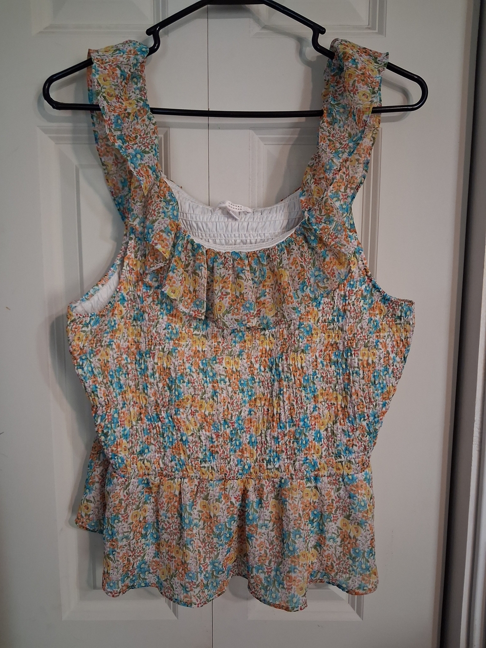 LC Lauren Conrad White Tank with Turquoise and Mustard Floral Print